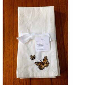 NWT SET 4 Pottery Barn SPRING Embroidered Butterfly Cotton/linen Napkins
